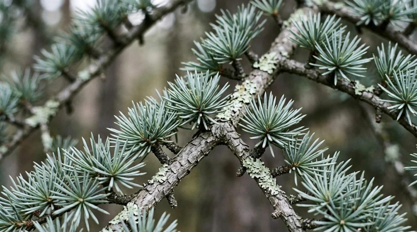 Rameaux de cèdre de l'Atlas portant des aiguilles bleutées groupées en rosette
